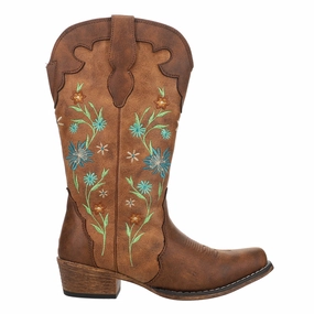 Riley Blossom Floral Embroidered Snip Toe Cowboy Boots Versatile Performance Thermal Insulation