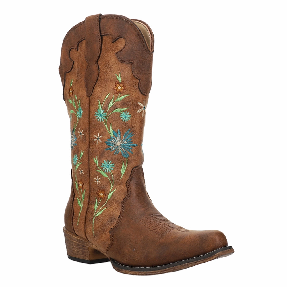 Cowboy Fan Hybrid style Riley Blossom Floral Embroidered Snip Toe Cowboy Boots