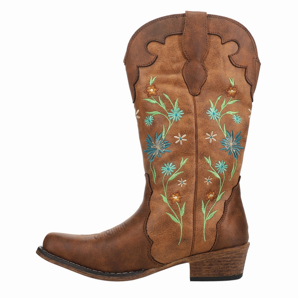 Riley Blossom Floral Embroidered Snip Toe Cowboy Boots High Arch