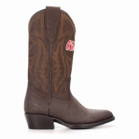 University of Mississippi Embroidered Round Toe Pull On Cowboy Boots Flexible Frame Work Commute Distressed finish