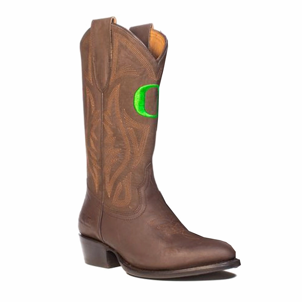 University of Oregon Embroidered Round Toe Pull On Cowboy Boots Breathable
