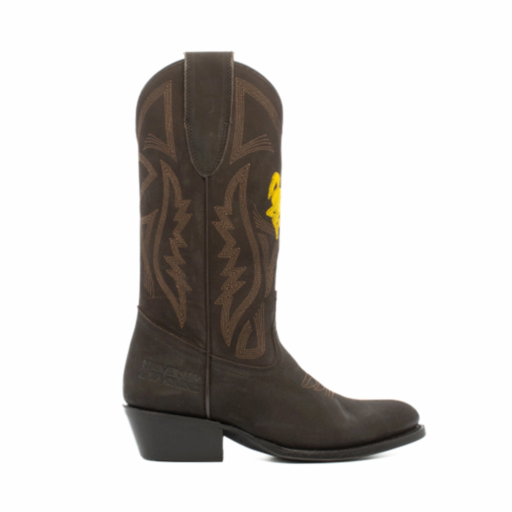 University of Wyoming Embroidered Round Toe Pull On Cowboy Boots Comfort Padding All Weather Snow Trekker