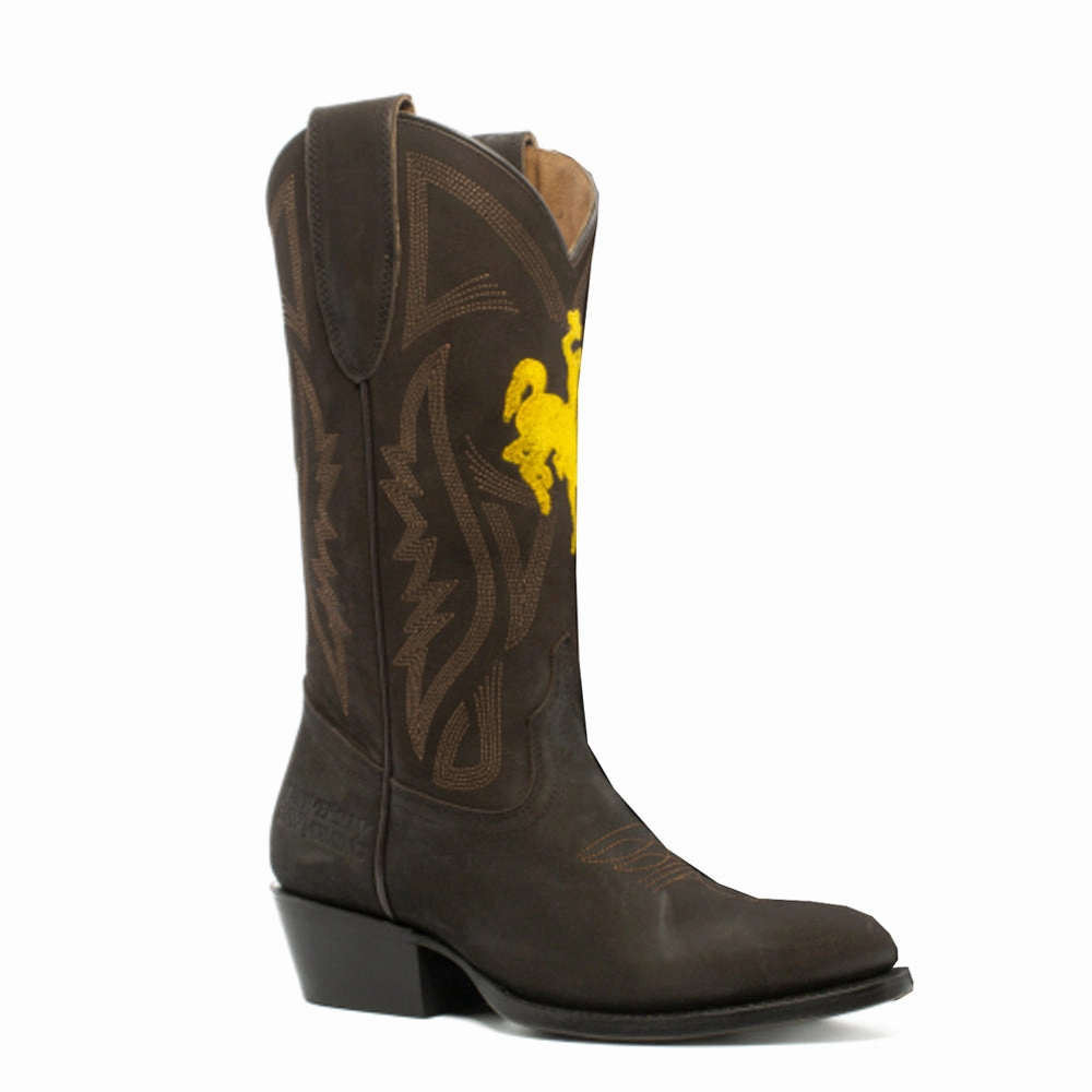University of Wyoming Embroidered Round Toe Pull On Cowboy Boots Rugged Built Outdoor Trek
