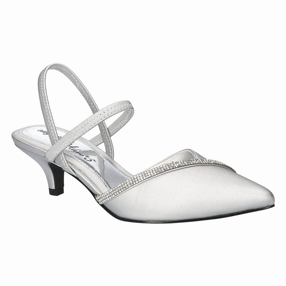 Unna Pointed Toe Kitten Heel Slingback Pumps lace up closure