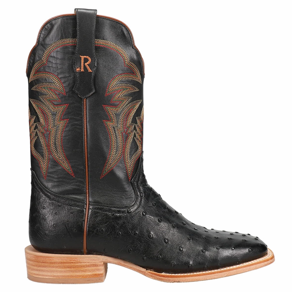 diabetic-friendly Full Quill Ostrich Embroidered Square Toe Cowboy Boots
