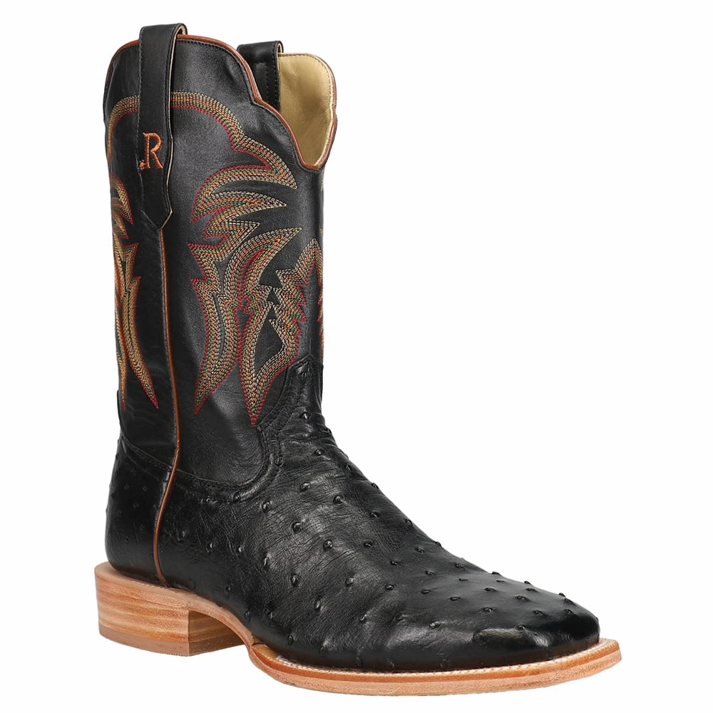 Non Binding Collar Breathable Insoles Full Quill Ostrich Embroidered Square Toe Cowboy Boots