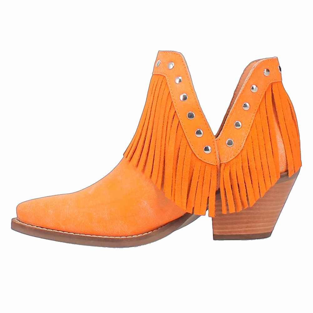 Fine N' Dandy Fringe Studded Snip Toe Pull On Cowboy Booties Padded Interior Active Nomad