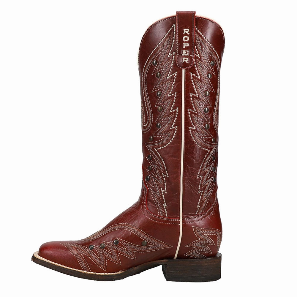 Brandy Embroidery Square Toe Cowboy Boots Clean Silhouette