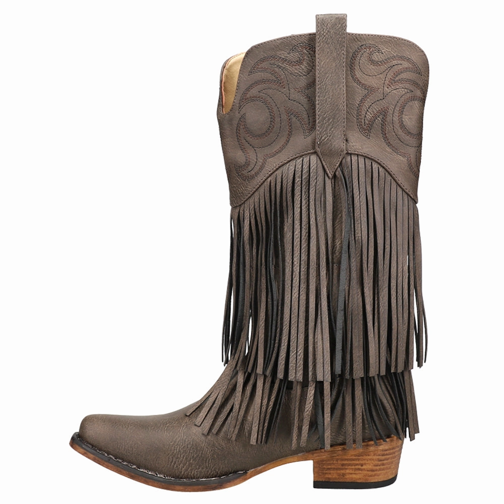 Rickrack Embroidery Fringe Snip Toe Cowboy Boots Tough Build Grippy Outsole Adventure Seeker