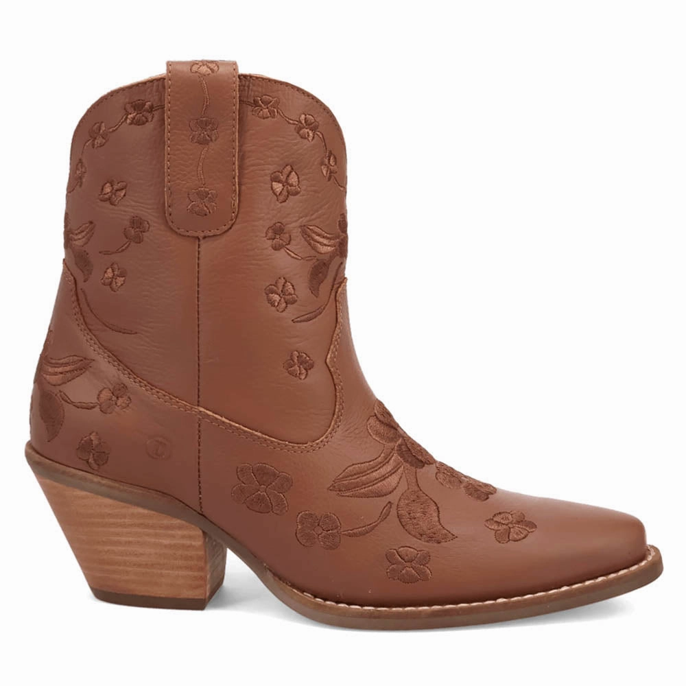 Sweetheart Floral Embroidered Snip Toe Pull On Cowboy Booties Luxury Edge