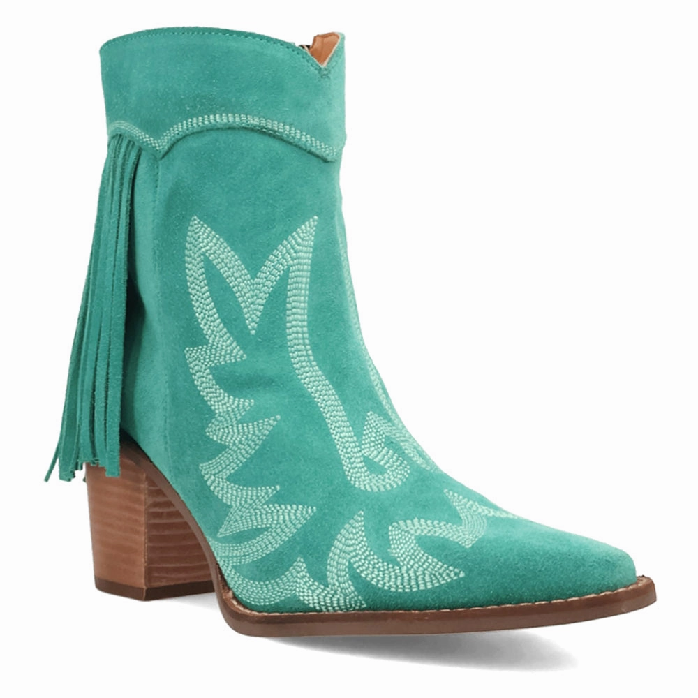 Low Top Anti fungal Wild Sage Fringe Snip Toe Zippered Cowboy Booties