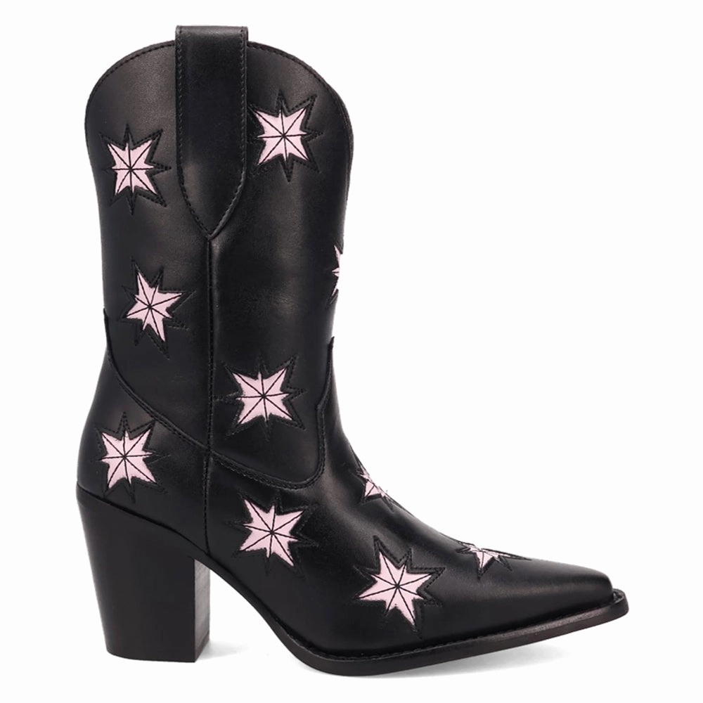 Quick Dry Interior Starburst Tooled Inlay Snip Toe Pull On Cowboy Booties