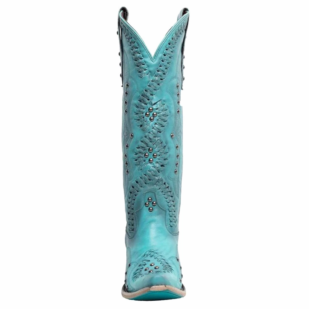 Traction Lug Pattern Cossette Embroidered Studded Snip Toe Boot