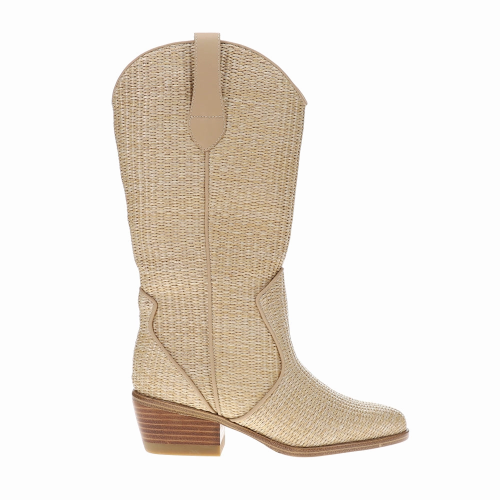 Resilient Sole Jenah Raffia Round Toe Pull On Boots