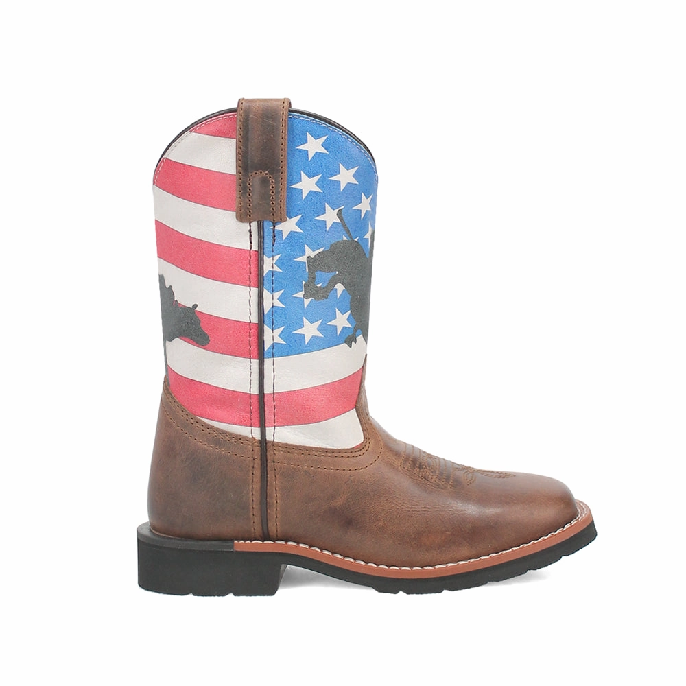 Buck Patriotic Square Toe Cowboy Boots (Little Kid-Big Kid) Durable Sole Comfortable Grip