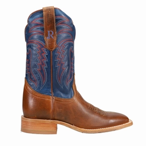high - cut Electric Blue Embroidered Wide Square Toe Cowboy Boots