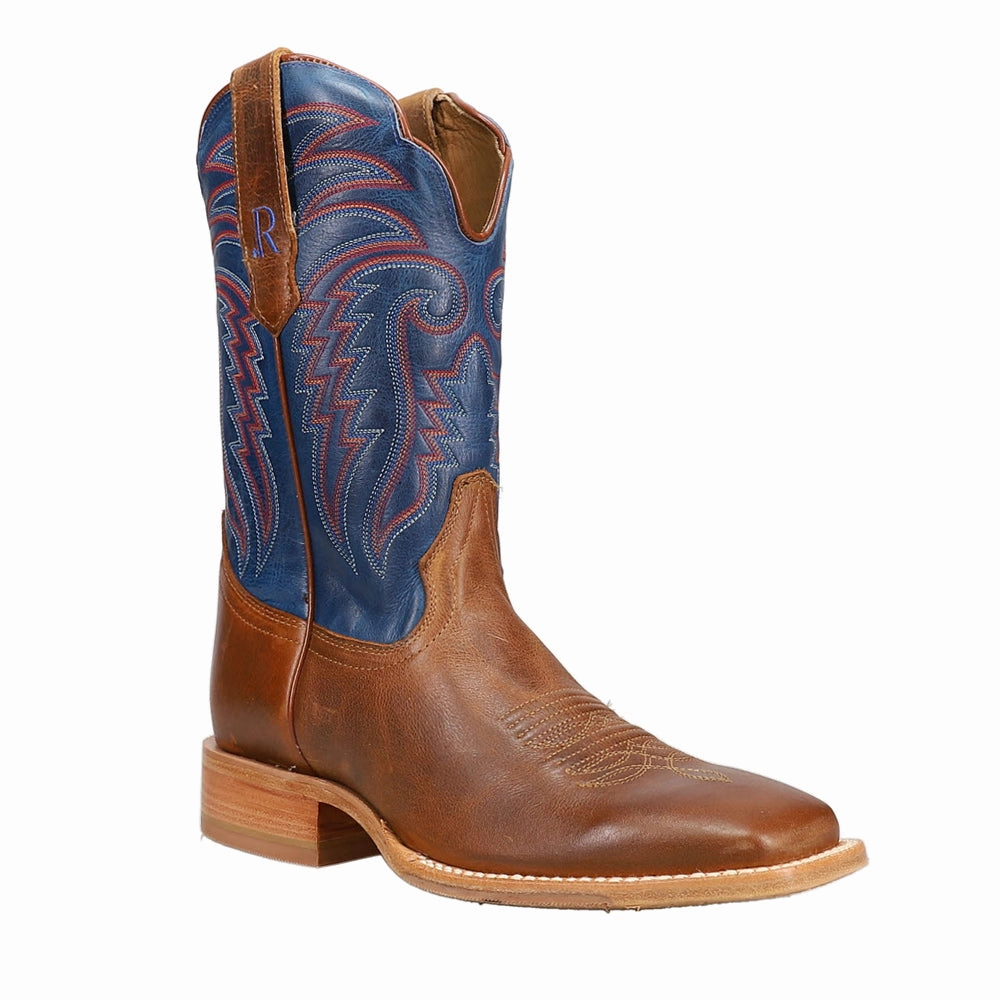 Electric Blue Embroidered Wide Square Toe Cowboy Boots Barefoot Feel Design