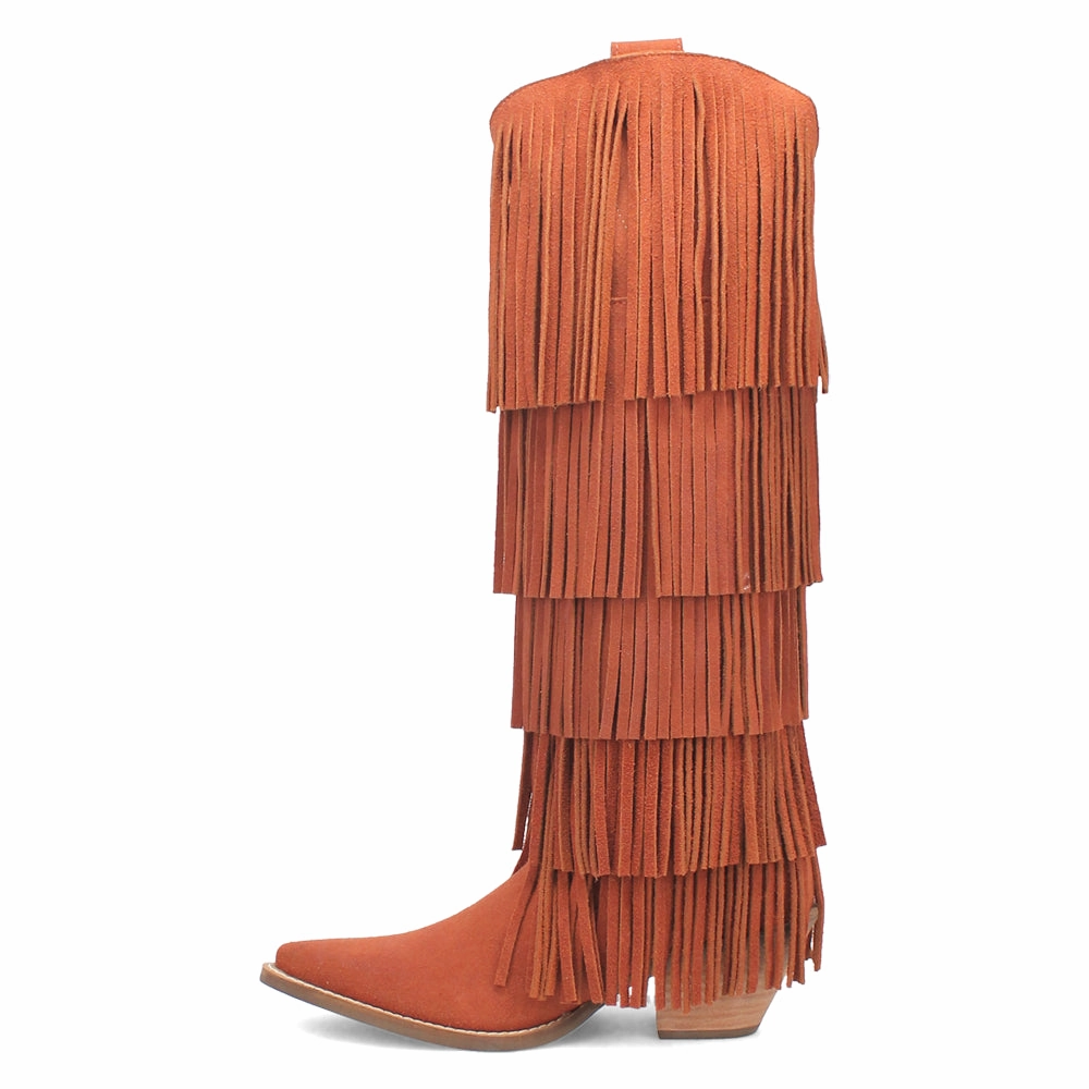 Insulated Comfort Wedge Heel Wild Child Fringe Snip Toe Pull On Cowboy Boots