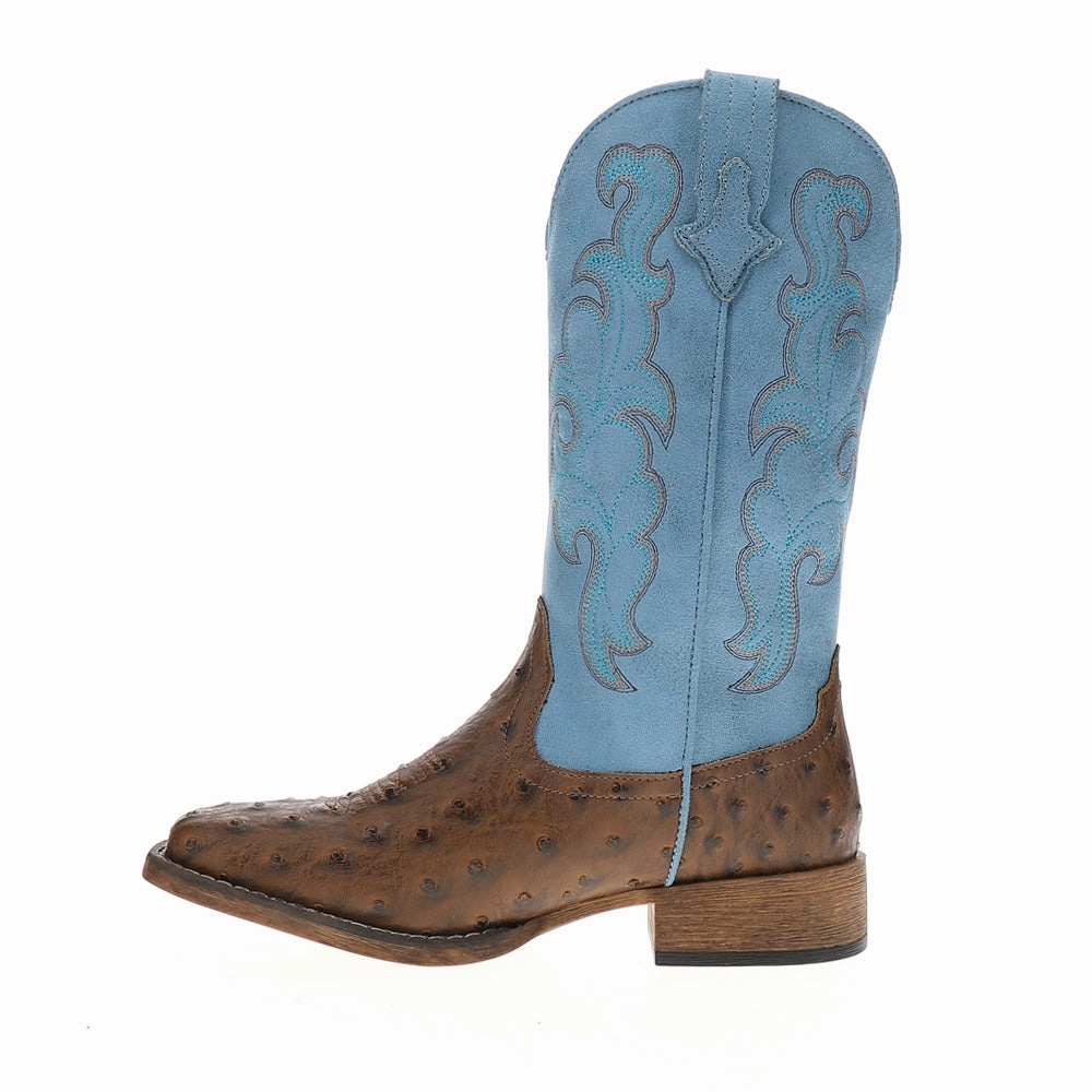 Cowboy Classic Ostrich Print Square Toe Cowboy Boots Padded Interior Backcountry Camper Work Terrain