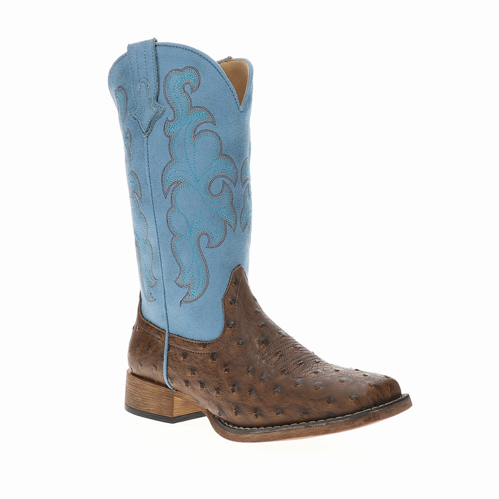 Cowboy Classic Ostrich Print Square Toe Cowboy Boots slim fit Dynamic Arch Support