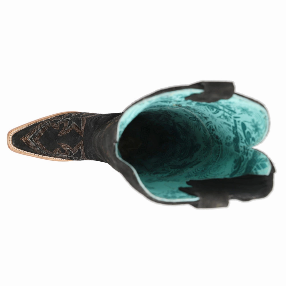 Suede Embroidered Tall Snip Toe Cowboy Boots Rural Terrain