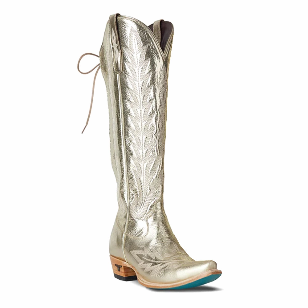 Snake print High-Quality Leather Lexington Knee High Embroidered Metallic Corset Cowboy Boot