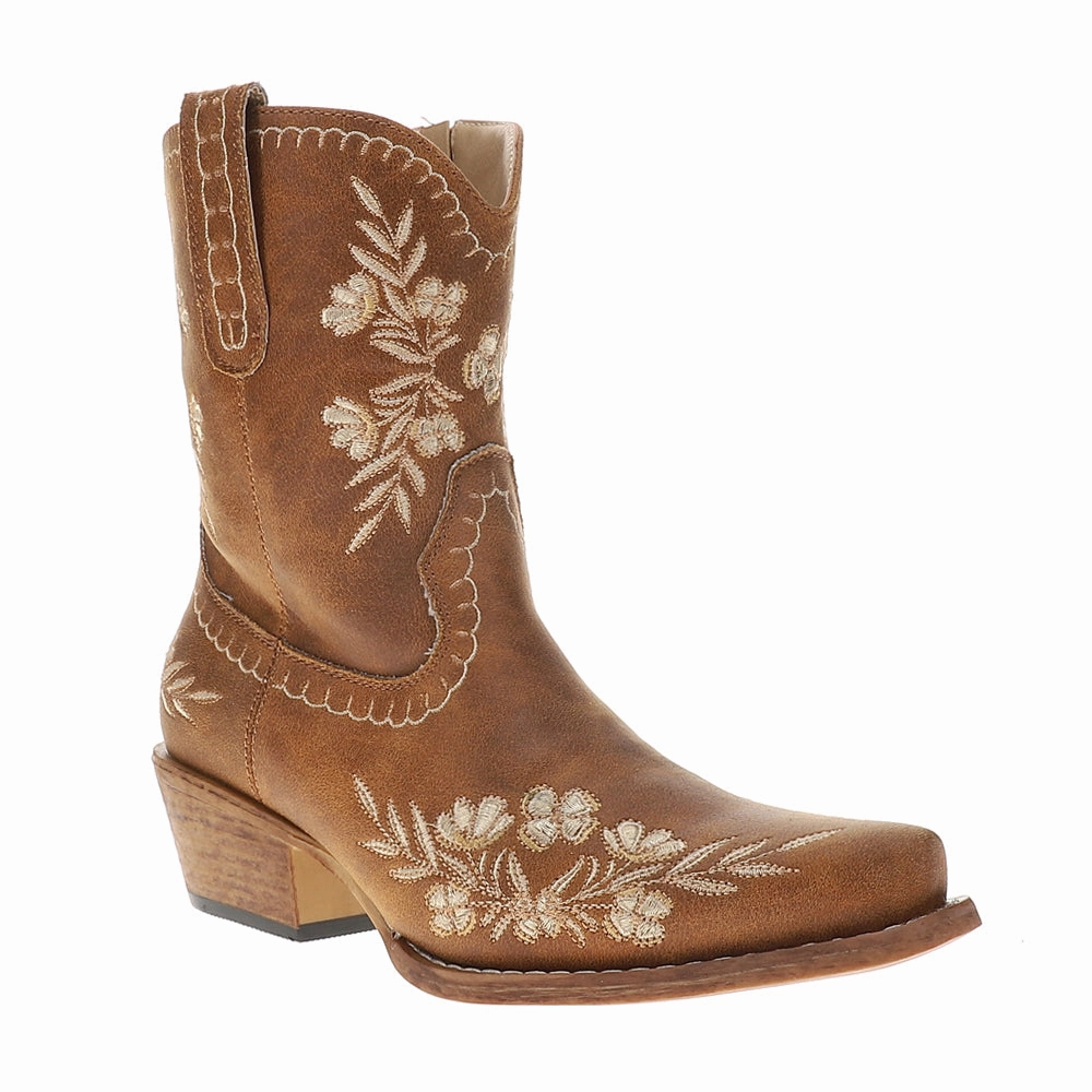 Wynona Floral Embroidered Snip Toe Cowboy Booties Quick Drying Functional Minimalist