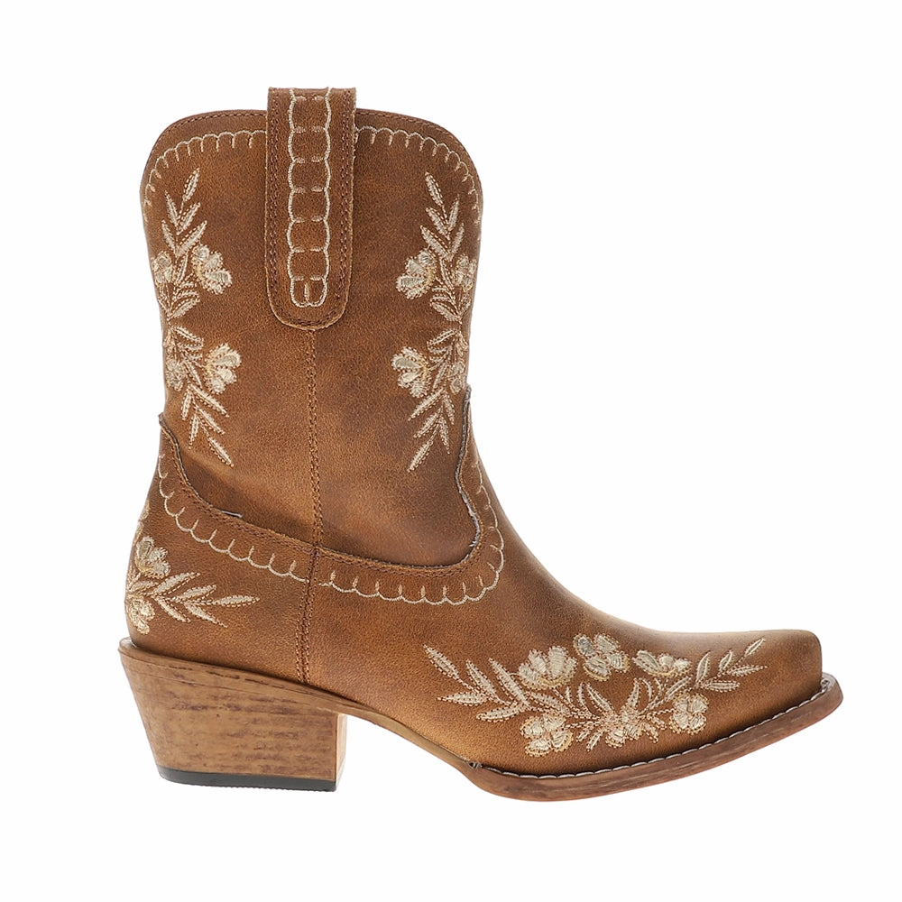 Wynona Floral Embroidered Snip Toe Cowboy Booties Mud Resistant Mountain Hike