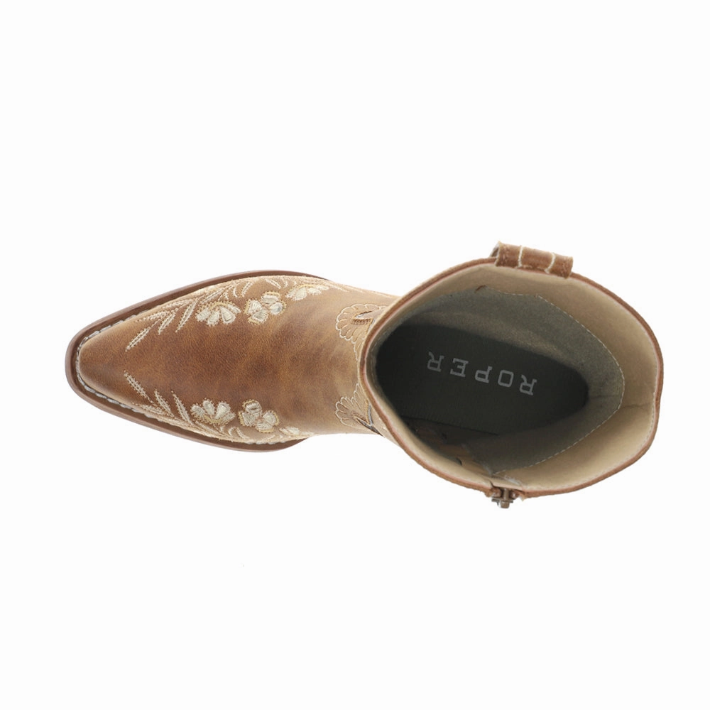 Wynona Floral Embroidered Snip Toe Cowboy Booties Neutral Style