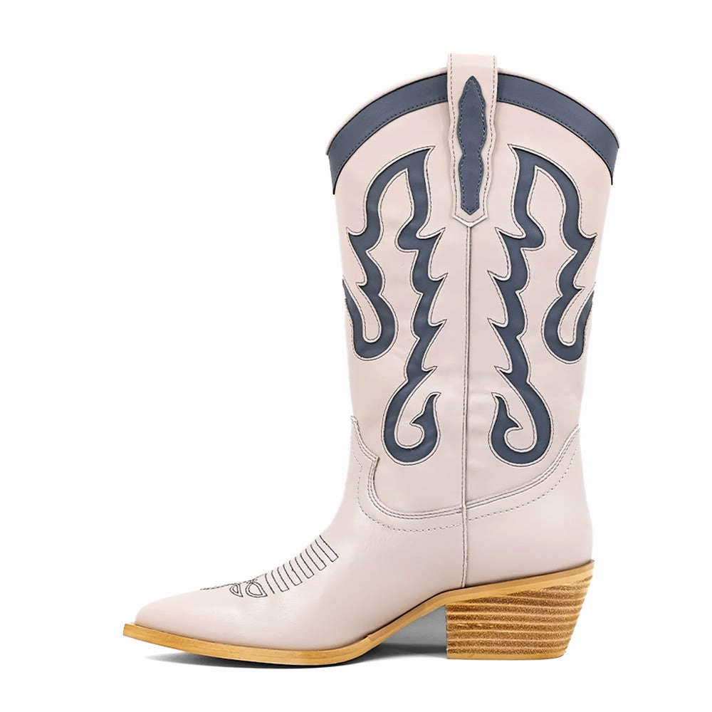 Stretchable Material Yaya Embroiderd Pointed Toe Cowboy Boots