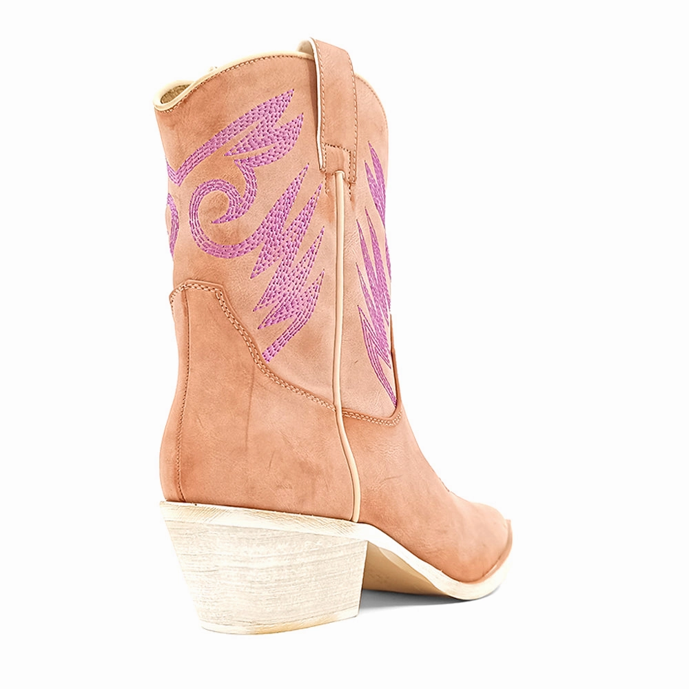 Zahara Embroidered Pointed Toe Cowboy Boots Soft Insole