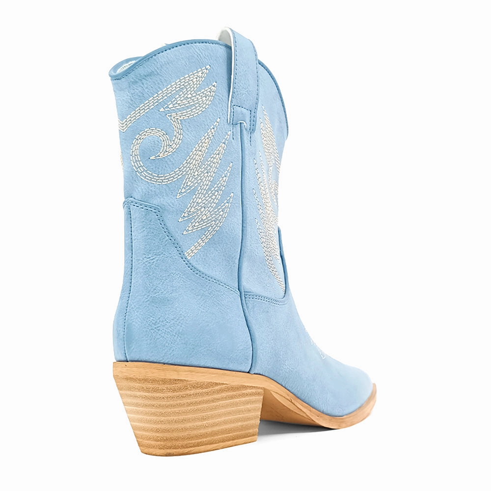 Outdoor Hiking Classic Color Zahara Embroidered Pointed Toe Cowboy Boots