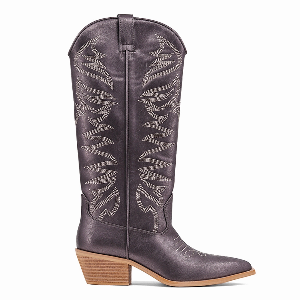 Library Visit Classic Touch Zerena Embroidered Metallic Pointed Toe Pull On Cowboy Boots