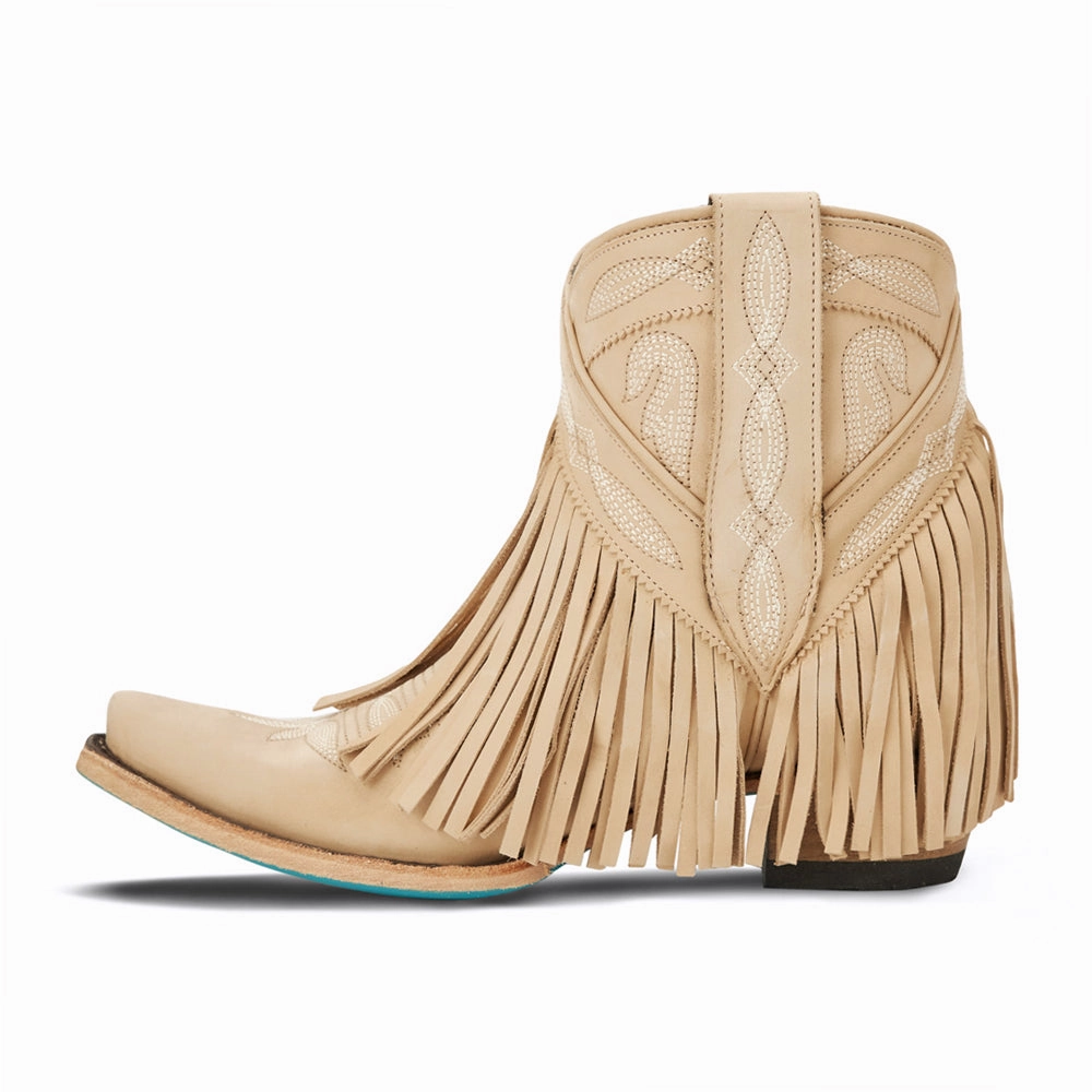 Senita Falls Embroidered Fringe Snip Toe Bootie Insulated Mountain Climber Party Goer