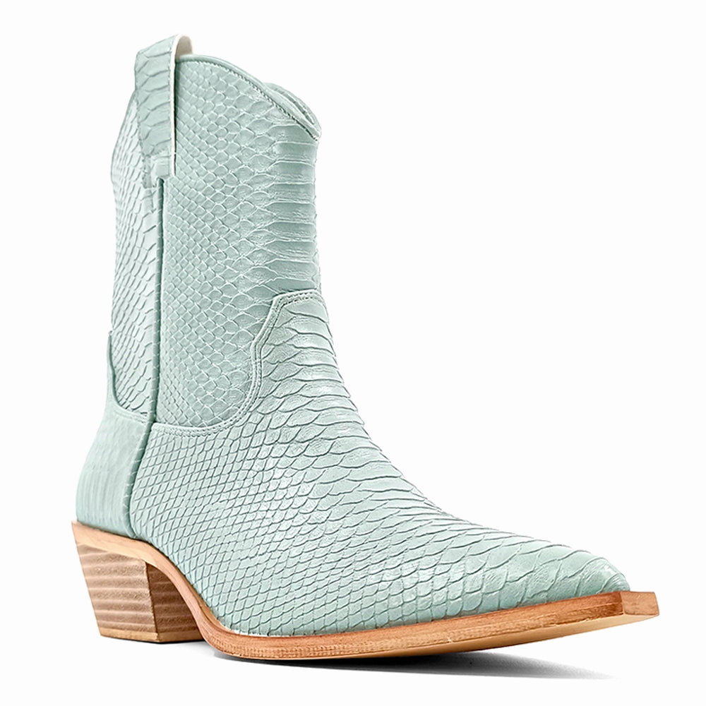 Zouzou Snake Print Pointed Toe Cowboy Boots Molded Arch Contour Velvet Texture