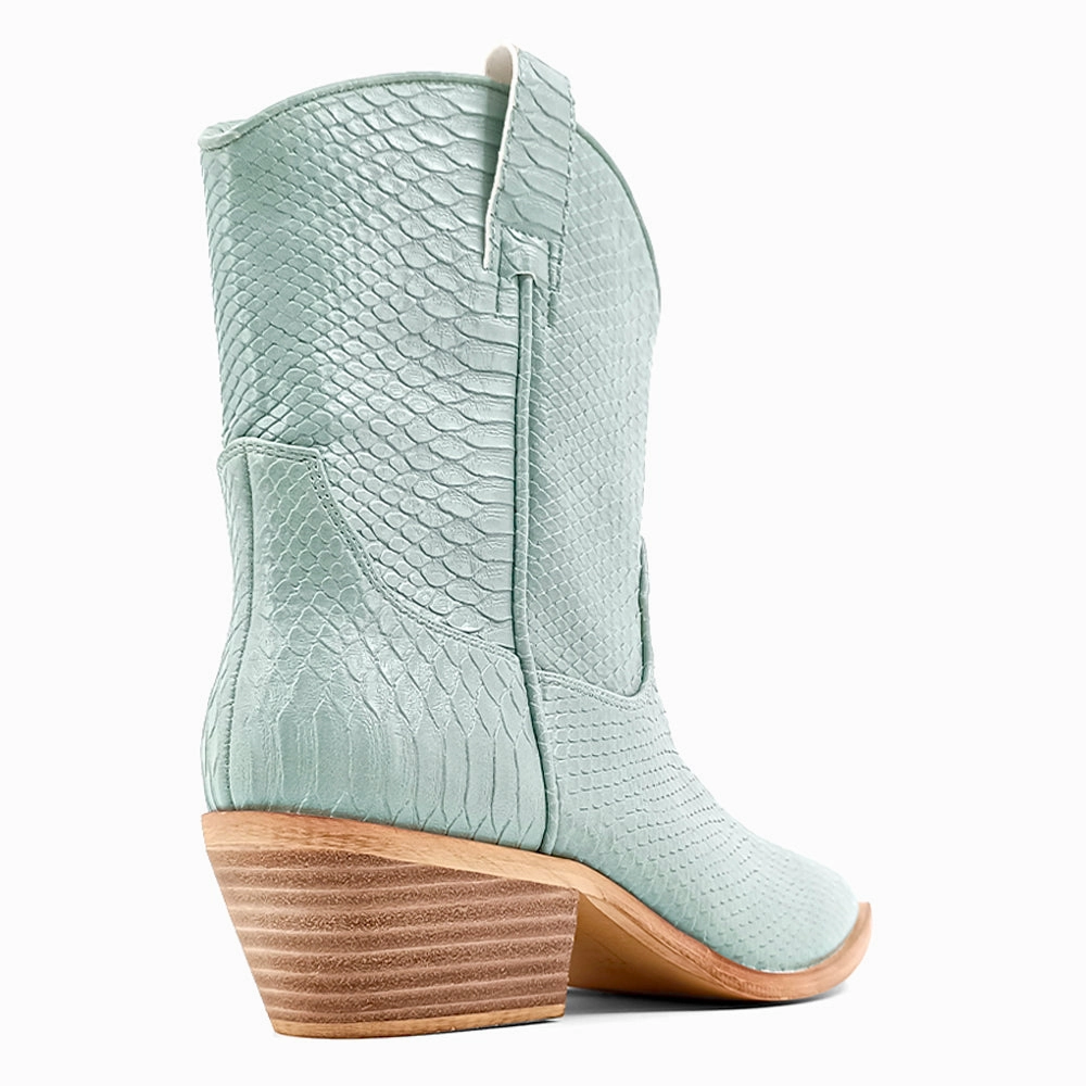 Zouzou Snake Print Pointed Toe Cowboy Boots Ski Enthusiast