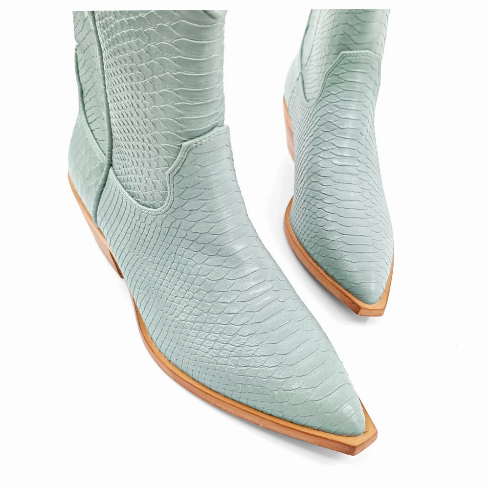 Cold Weather Gear Zouzou Snake Print Pointed Toe Cowboy Boots